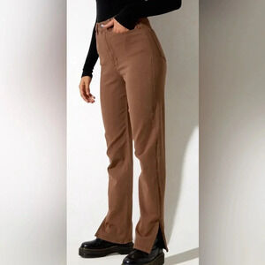 Motel Denim High Rise Tan Brown Straight Leg with Split Hem Size Xl